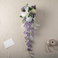 Cascading Wedding Bouquet Long Cascading Bridal Bouquet Reusable Event Supply for Brides, Photoshoot, Party Decoration