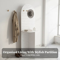 Movable Arched Pegboard Divider Multi-Functional Partition Screen Customizable Layout Storage Rack Space-Saving for Apartment Dwellers, Renters, Homeowners, Entryway, Living Room, Small Areas, Bedroom