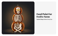 Traditional Orange Stacked Skeleton Pumpkin Figurine Powered Tabletop Ornament