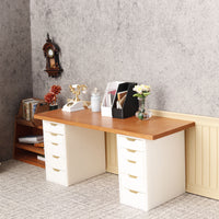 Miniature Model Food Play Mini Office Desk File Cabinet Black Walnut Cherry Wood 1/12 Dollhouse