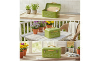 Metal Storage Box Green Storage Box with Lid Portable Lidded for Gardeners, Hobbyists, Potting Shed, Greenhouse, Garden