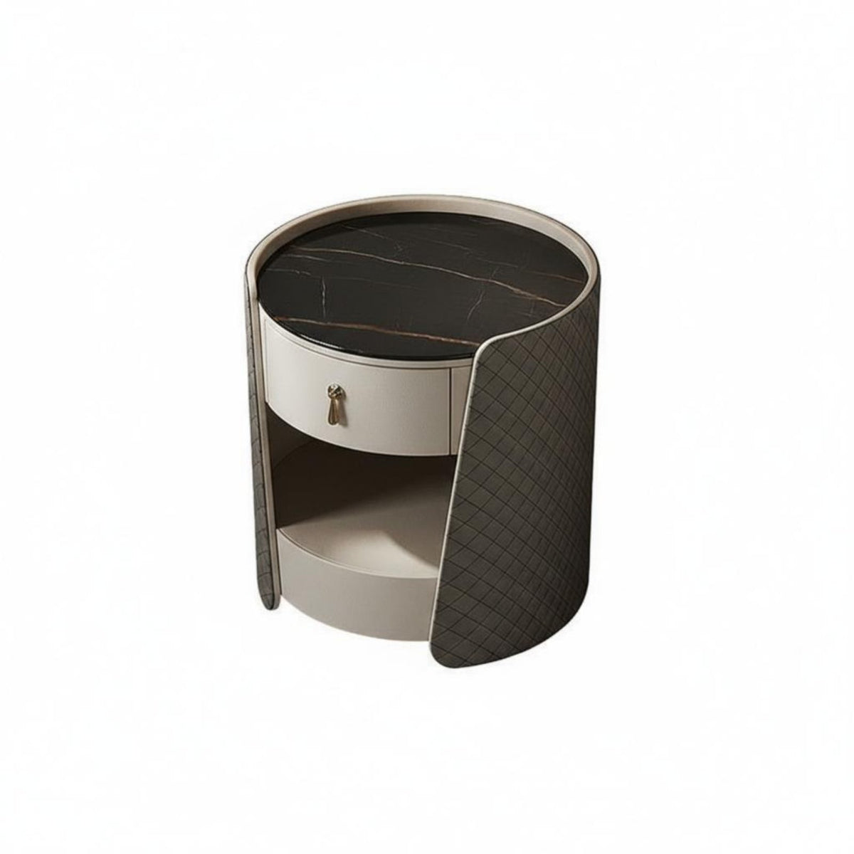 Minimalist aesthetic C-Shaped End Table with Drawer Modern Design Nightstand Space-Saving Household Furniture Sturdy framework for Apartment Dwellers, Homeowners, Students, Bedroom, Bedside, Small Spaces, Living Room