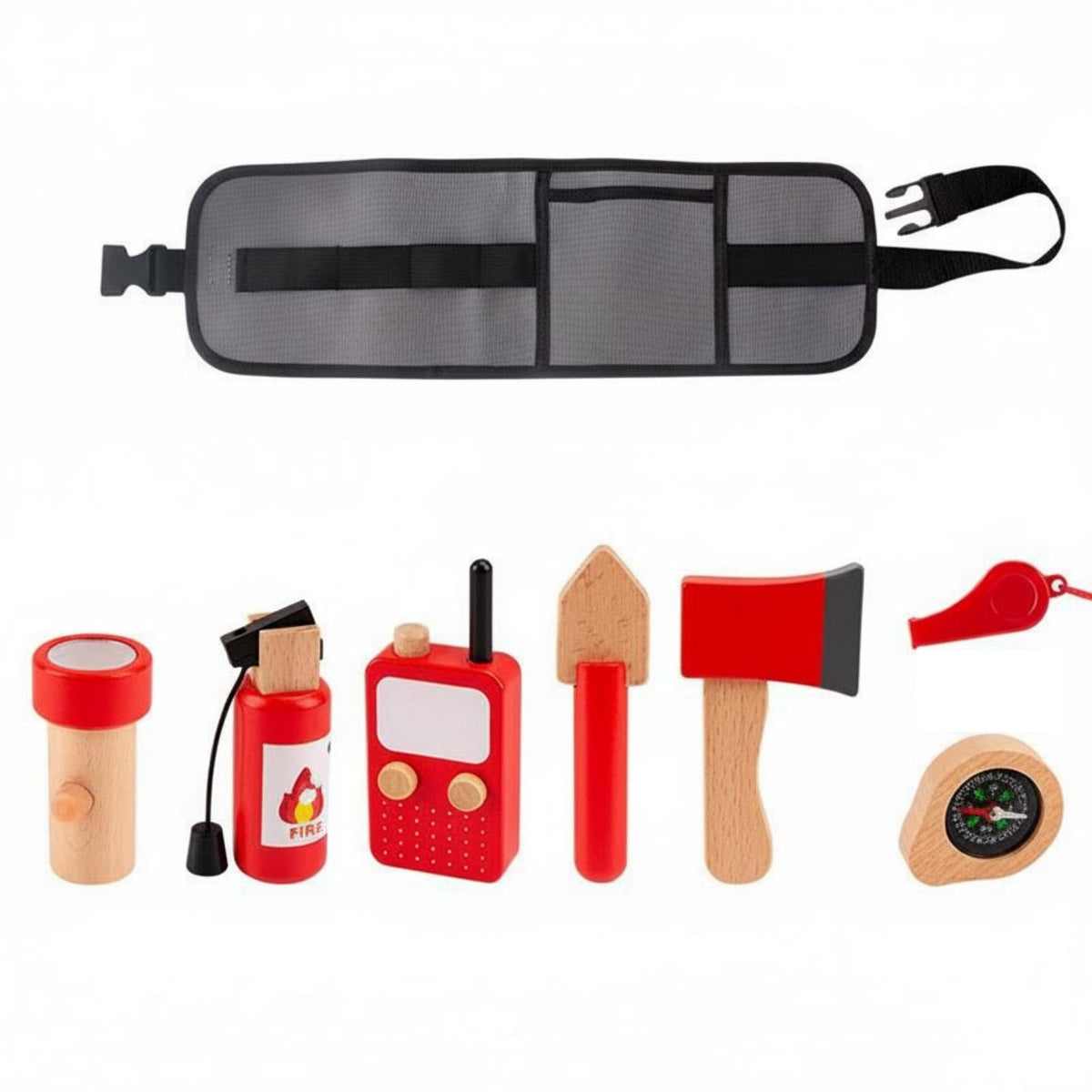 Wooden Firefighter Toy Set Educational Firefighter Role Play Set Realistic Design Kids Fire Save Playset for Preschoolers, Classroom, Costume Party