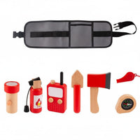 Wooden Firefighter Toy Set Educational Firefighter Role Play Set Realistic Design Kids Fire Save Playset for Preschoolers, Classroom, Costume Party