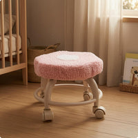 Caster Wheels Cloud Stool Soft Textured Rolling Stool White Metal Frame Small Furniture Curved Legs