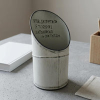 Vintage Metal Planter Embossed Text Tabletop Flower Pot Cylindrical for Balcony