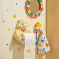 Punch-Drill-Effortless Installation Cartoon Dog Toilet Paper Holder Decorative Accent Puppy Toilet Roll Holder Resin Material Dog Themed Tissue Dispenser Sturdy Construction for Children, Kitchen