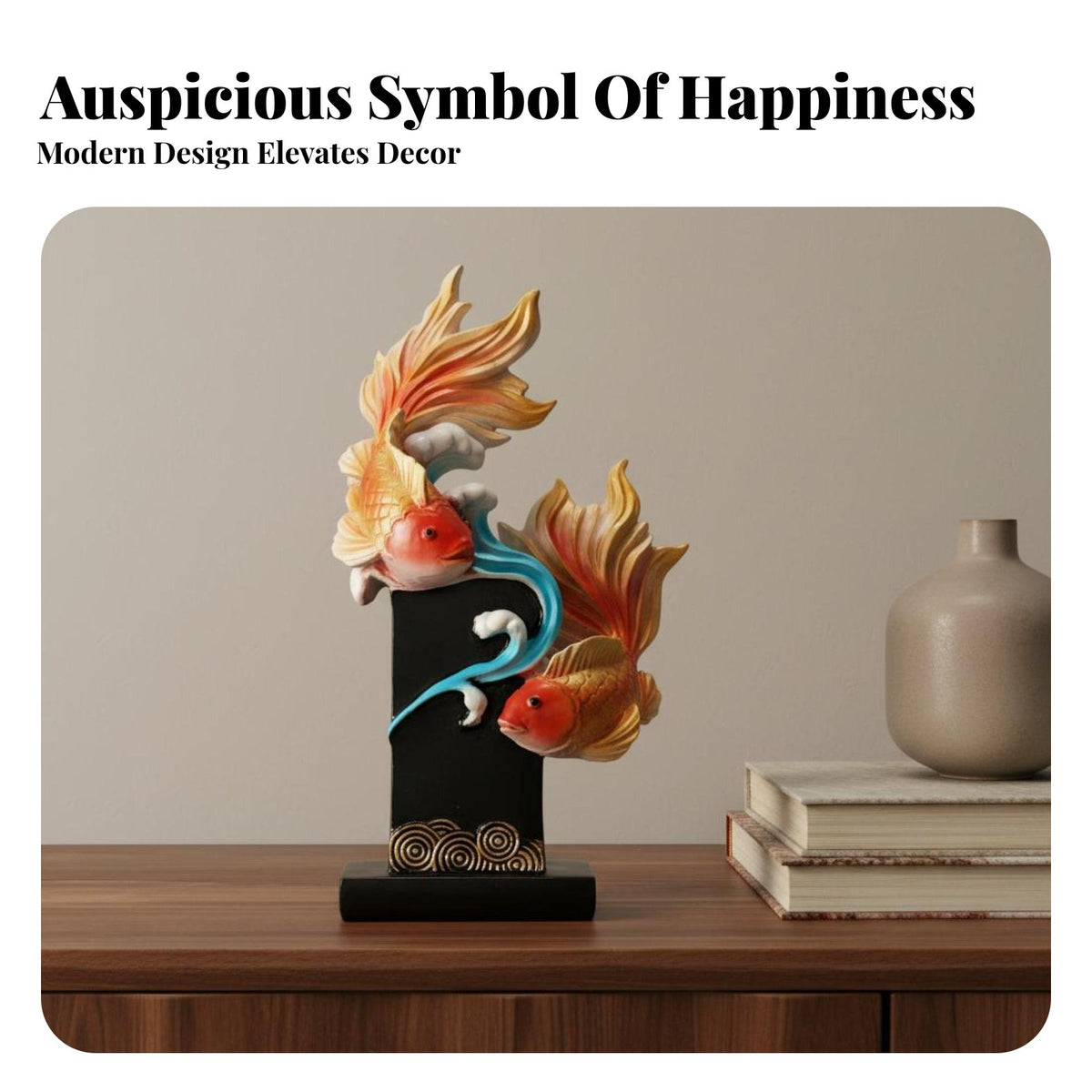 Feng Shui Fish Statue Auspicious Meaning Feng Shui Wealth Ornament Symbol of Abundance Chinese Prosperity Figurine for Living Room, Spirit Cabinet