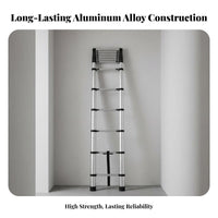 Lightweight Aluminum Telescoping Ladder Space-Saving Design Telescopic Ladder Compact Storage Climbing Equipment Anti-Slip Feet & Steps for DIY Enthusiasts, Professionals, Outdoor Work, Indoor, Home Maintenance, Construction Site