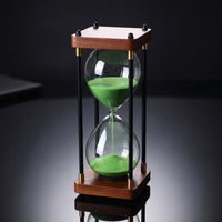 Decorative Glass Hourglass with Wooden Base Vintage-Inspired Tabletop Hourglass Timer Elegant Retro Sand Glass Antique for Students, Readers, Desk, Office, Bookshelf