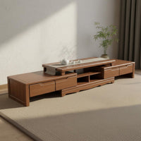 Extendable TV Stand Solid Wood Construction Retractable Entertainment Center Modern Wooden Media Console for Small Apartment Dwellers