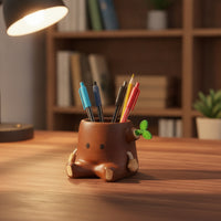 stumps Pen Holder Wood-Grain Pen Holder with Leaf Detail Cute Pencil Cup for Students, Office Workers, Study Table