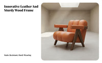 Wabi-Sabi design Lowsilhouette Wooden Single-Seater full Wood Frame Upholstered Accent Armchair Small Space accommodating Lounge Chair space-efficient Size for Readers, Homeowners, Renters, Living Room, Bedroom, perusing corner, Balcony
