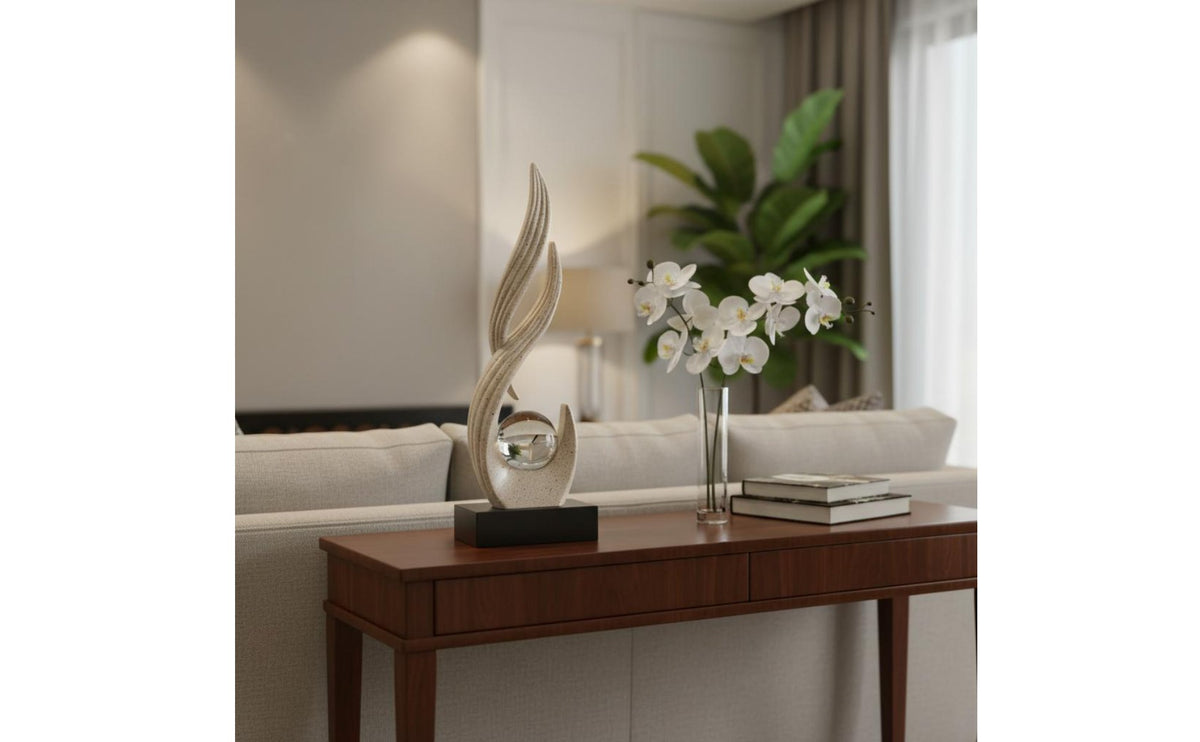 Modern Art Figurine Light Luxury Artistic Resin Figurine with Glass Ball Artistic Design Twist Ornament with Crystal Ball for Living Room, Entryway