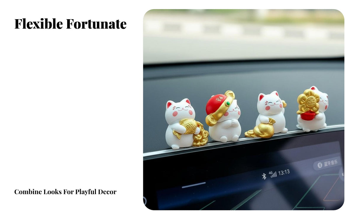 Funny Fortunate Cat Figurine Resin Material Car Console Ornament Collectible for Desktop, Office