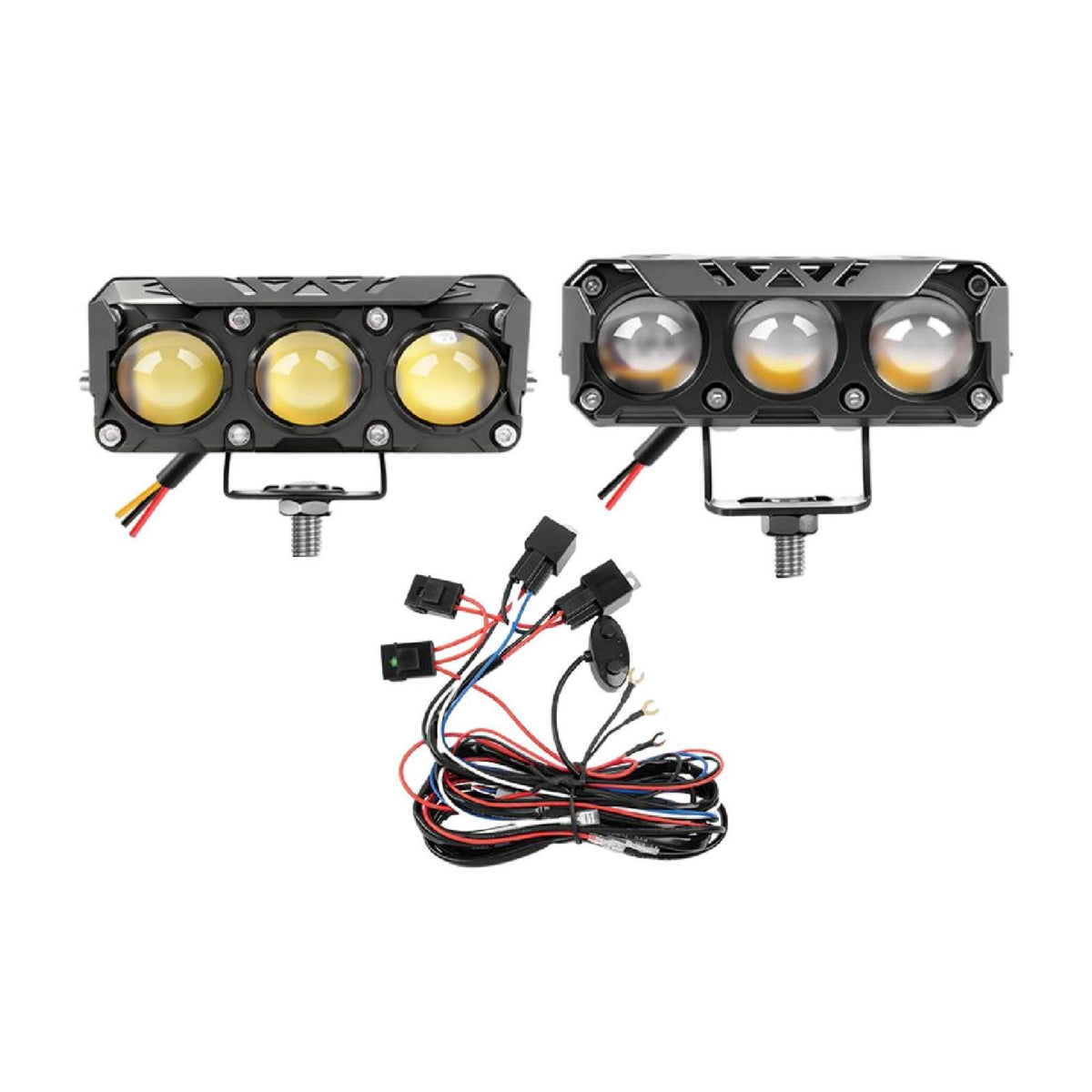 2 Pieces Compact LED Auxiliary Lights with Wiring Harness Hardwired Motorcycle Lights with Switch Strobe-Style Lighting White for Commuters