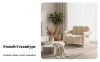 French Cream aesthetic Oversized Single-Person Sofa Modern Minimalist Upholstered Tub Chair Plush Fabric Indoor Seating Curved supportrest for Interior Design aficionados, Book Lovers, Living Room, book perusal alcove, Bedroom, Apartment