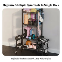 Space Saving Dumbbell and Exercise Mat Holder Large Capacity Home Gym Storage Rack Mobile with Lockable Wheels Multi-Tier Weight Stand Heavy Duty for Garage