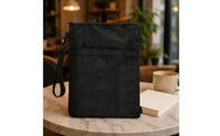 Black Book Sleeve with Front Pocket Soft Book Sleeve with Wrist Strap Slim Reading Accessory Rectangular for Travel, School
