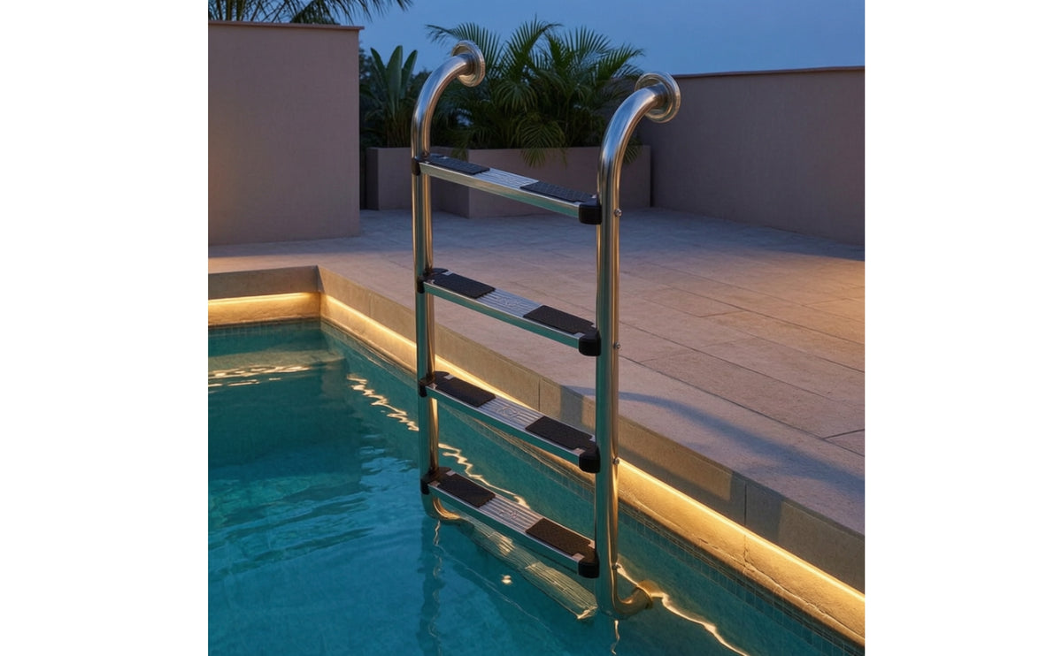 Stainless Steel Pool Ladder Resistant Pool Ladder with Handrails Polished for Swimming Club