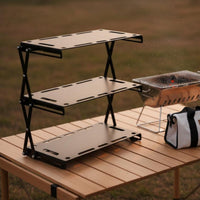 Foldable Camping Shelf No Assembly Required 3 Tier Folding Shelf High Load Capacity 3-Tier Desktop Rack for Campers, Picnic, Barbecue