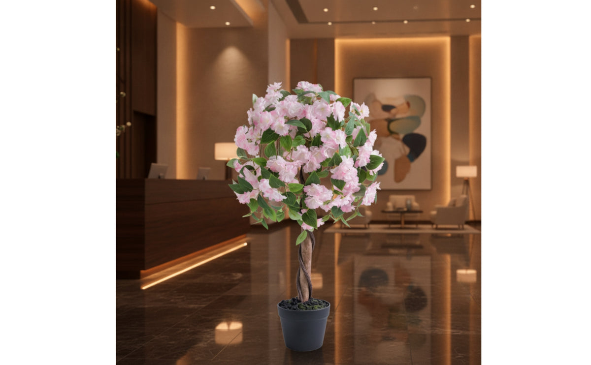 Potted Faux Flowering Tree Decorative Artificial Flowering Tree in planterStanding Plant for Shop Window, Hotel, Entryway