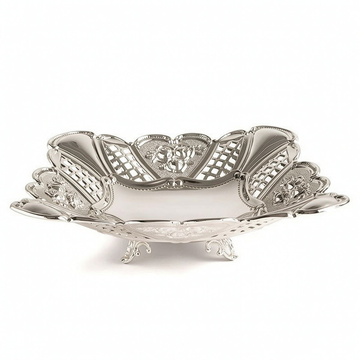 Metal Serving Tray with Handles Silver Tone Serving Tray with Handles Vintage Influenced for Home Stylists, Parties