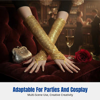 Beaded Fingerless Long Gloves, Retro Women's Cosplay Party Stage Accessory