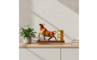 Pen Holder with Bull Statue Decorative Bull Statue Pen Cup Desk Organizer Metal-Finish Sculptural for Collectors, Office, Study