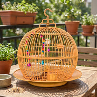 Round Bird Cage with Circular Styling, Folding Bird Cage for Small Exotic Birds, Portable Small Bird Cage with Base Tray, Indoor Round Cage