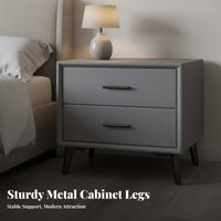 Stable Metal Legs Modern Grey Nightstand Scratch-Resistant Finish Leather Wrapped End Table Easy Assembly Nordic Design Bedroom Cabinet Multifunctional for Apartment Dwellers, Homeowners, Students, Guest Room, Dormitory, Home Office