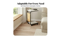 Movable with Wheels Rolling C-Table Ample Storage Nightstand Minimalist Design Household Furniture Space-Saving for Home Workers, Apartment Dwellers, Students, Living Room, Bedroom, Small Areas