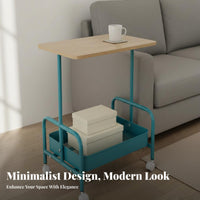 On Wheels Rolling Side Table Multi-Functional 2-Tier Utility Trolley Space Saving Mobile Bedside Cart Sturdy Frame for Apartment Dwellers, Distant Workers, Living Room, Bedroom, Small Areas, Home Office
