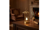 Table Lamp with Frosted Bulb Vintage-Style Lantern with Handle Hollow-Carved Ambient Light for Desk, Bar