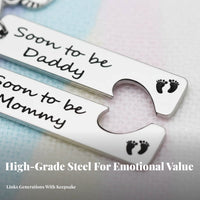2 Pieces New Parent Keychain Stainless Steel Mom and Dad Keychain Keepsake Gift
