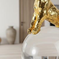 Figurine on Sphere Luxury Look Feline Sculpture Statue Elegant Gift Crystal Ball Cheetah Sculpture for Living Room, Entryway, Desk