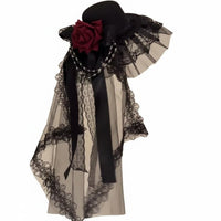 Gothic Mini Hat Handmade Doll-Like Hair Fastener Hat Gothic Floral Accent Fascinator Secure Fit Floral Accent Mesh Covering