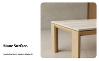 Slatted Coffee Table with Stone Top Nordic Japanese aesthetic for Office, Homeowners