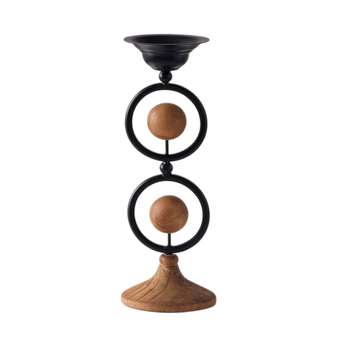 Candle Holder with Wood Base Decorative Metal Candle Holder Artisanal Rustic Candlestick for Entryway Table