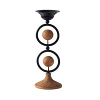 Candle Holder with Wood Base Decorative Metal Candle Holder Artisanal Rustic Candlestick for Entryway Table