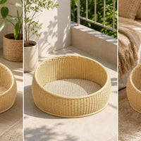 Rattan Cat Bed Handwoven Cat Bed Basket Woven Pet Basket Washable Stain-Resistant for Cats, Living Room
