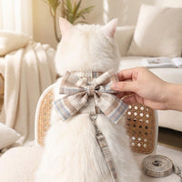 Plaid Harness and Pet Vest Set, Polyester JK Pattern Cat Vest for Small Pets, Non-Retractable Harness Leash for Pet Walking and Cat Walking