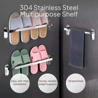 Stainless Steel Slipper Rack and Towel Bar, Wall-Mounted