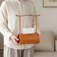 Bamboo Tissue Box Holder, Rectangular Tissue Box Cover, New Chinese Design 3D Stereoscopic Walnut Finish, 20x13x29cm