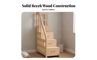 Space Saving Design Bunk Bed Storage Stairs Reversible Handrail Beech Wood Bunk Bed Steps Full-Length Guardrails Wooden Drawer Step Cabinet for Children, Families, Parents, Small Areas, Dormitory, Guest Room, Home