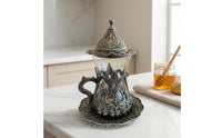 Turkish Tea Cup Set Filigree Lidded Tea Cup Set Antique-Style