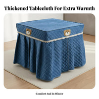 High-Density Velvet Square Heating Table Cover Machine Washable Padded Winter Table Skirt Lace Trim for Seniors, Adults, Bedroom, Bay Window