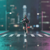 Motorcycle Girl Figurine Color-Printed Running Girl Figure Miniature with Helmet Tiny Scale Figure Model Compact for Collectors
