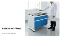 Steel-Framed Wooden Lab Sink Bench Reactive and Alkali Resistant Lab Sink Unit Strong Load-Bearing for Researchers, Scientists, School, Hospital