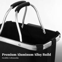 Aluminum Alloy Frame Folding Bike Basket Reinforced Front Bike Basket Textile Body Wide Top Opening